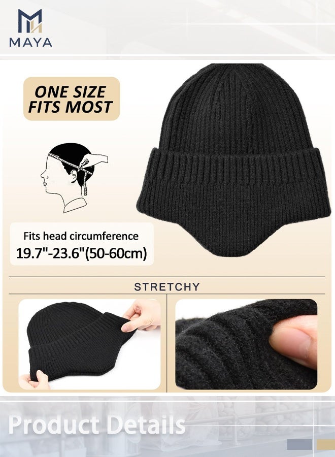 Maya 2 Pcs Winter Beanies with Ear Flaps for Men Women, Couple Winter Hat Soft Warm Knitted Beanie Hat Breathable Hat, Warm Knit Ear Flaps Cap Unisex Outdoor - Image 4